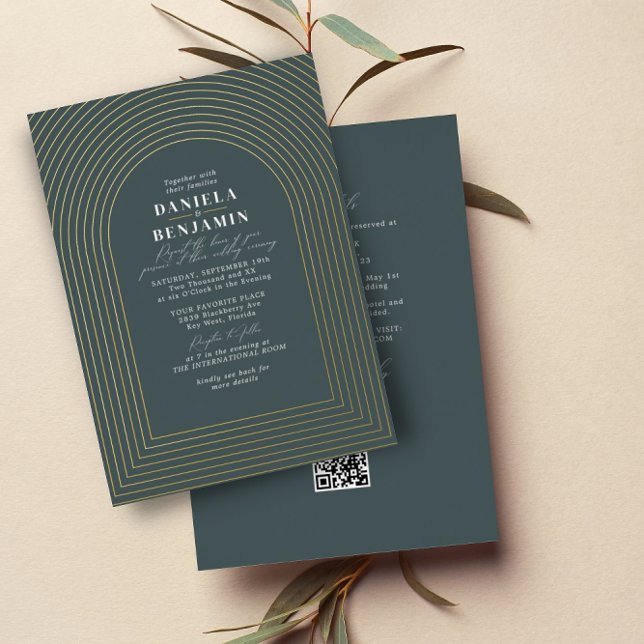 Invitation En Aluminium Boho Dark Green Mariage Arch & RSVP QR Code (Créateur téléchargé)