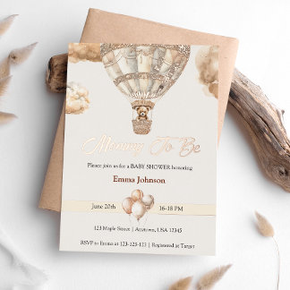 Invitation En Aluminium Boho Elegant Bear Baby shower de ballon à air