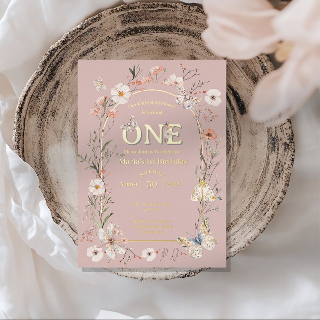 Invitation En Aluminium Boho Fleur sauvage Floral Baby Anniversaire (Créateur téléchargé)