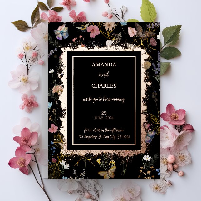 Invitation En Aluminium Boho Floral Black Butterfly Garden Mariage (Créateur téléchargé)
