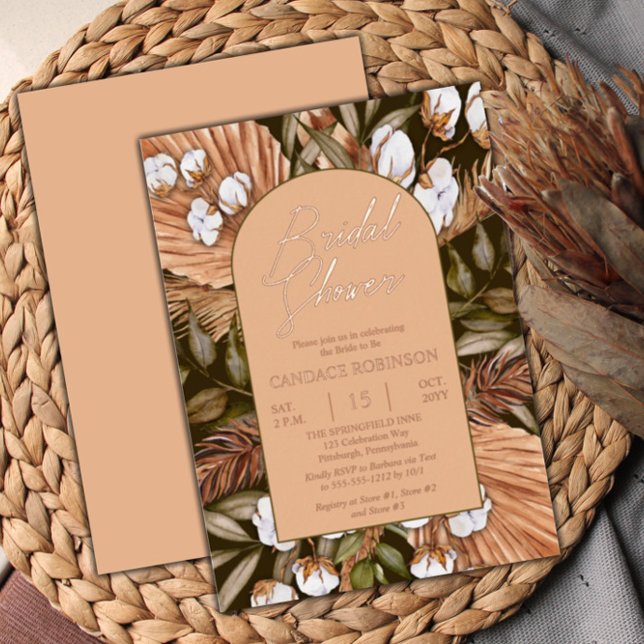 Invitation En Aluminium Boho Floral Coton | Fête des mariées de graminées  (Créateur téléchargé)