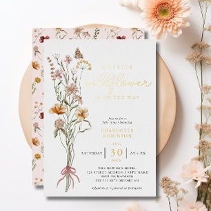Invitation En Aluminium Boho Floral Fleur sauvage fille Baby shower or