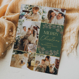 Invitation En Aluminium Boho Green Gold 5 Photo Famille de Noël