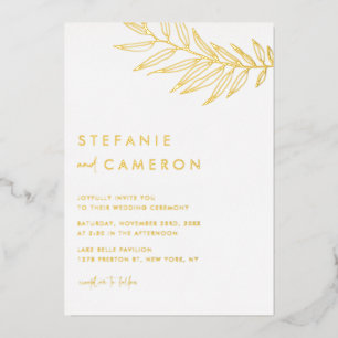 Invitation En Aluminium Boho Minimaliste Mariage feuille de feuillage