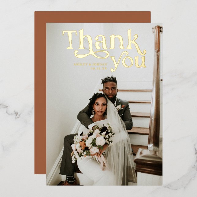 Invitation En Aluminium Boho moderne simple | Mariage photo Merci (Recto/Verso)