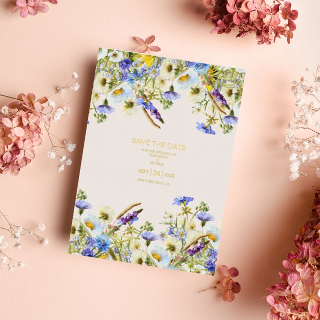 Invitation En Aluminium Boho Neutral Aquarelle Fleur sauvage Mariage Foil  (Créateur téléchargé)