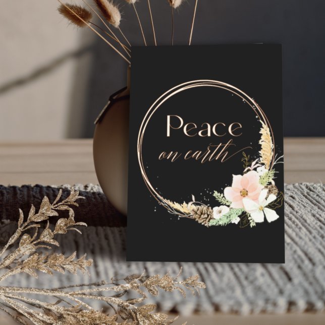 Invitation En Aluminium Boho Neutral Floral Real Gold Photographie Noël (Créateur téléchargé)