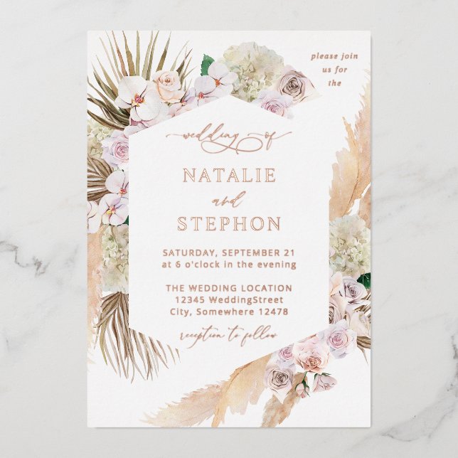 Invitation En Aluminium Boho Pampas Grass Beach Floral Mariage (Recto)