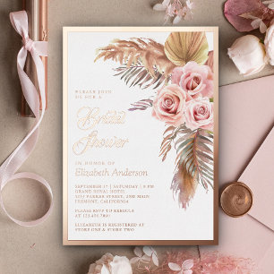 Invitation En Aluminium Boho Pampas Poussiéreux Rose Gold Mariage