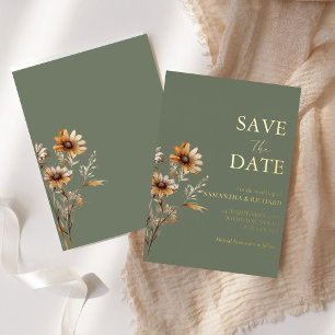 Invitation En Aluminium Boho Sage Green mariage fleur sauvage enregistrer