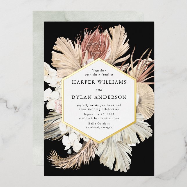 Invitation En Aluminium Boho Tropical Love Mariage Gold (Recto/Verso)
