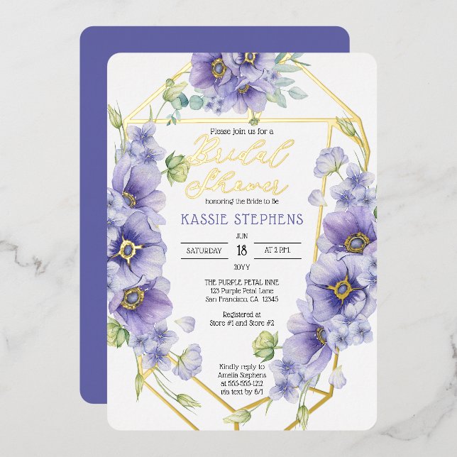 Invitation En Aluminium Boho Violets violets Fête des mariées géométrique  (Recto/Verso)