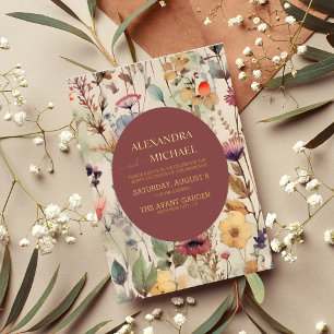 Invitation En Aluminium Boho Watercolor Muet Tones Fleurs sauvages Mariage