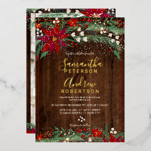 Invitation En Aluminium Bois Noël fleurs couronnes neige photo mariage
