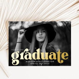 Invitation En Aluminium Bold Gold Typography Photo Graduation Announcement