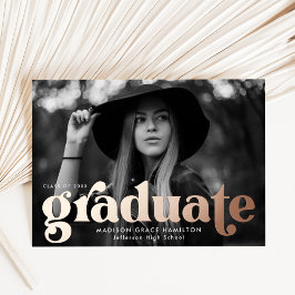 Invitation En Aluminium Bold Rose Gold Typography Graduation Announcement