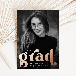 Invitation En Aluminium Bold Rose Gold Typography Graduation Announcement