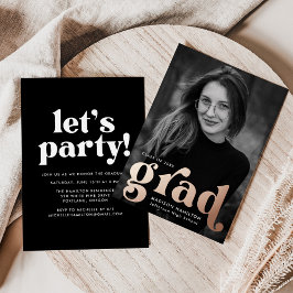 Invitation En Aluminium Bold Rose Gold Typography Photo Graduation Party