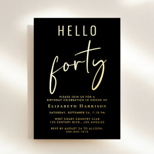 Invitation En Aluminium Bonjour 40 Chic Script Fête d'anniversaire 40 ans