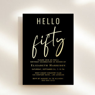 Invitation En Aluminium Bonjour 50 Chic Script 50e fête d'anniversaire