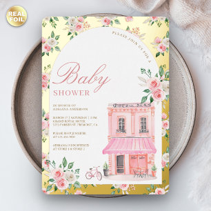Invitation En Aluminium Bonjour Bebe French Rose Café Parisien Baby Shower