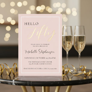 Invitation En Aluminium Bonjour Cinquante Rose Blush Fête d'anniversaire 5