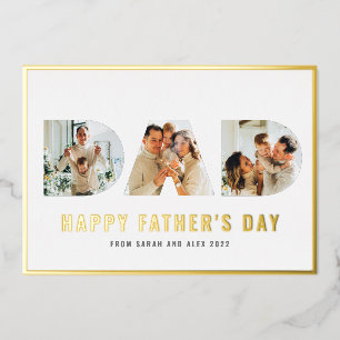 Invitation En Aluminium Bonne Fête des pères DAD 3 Photo Gold Foil Card