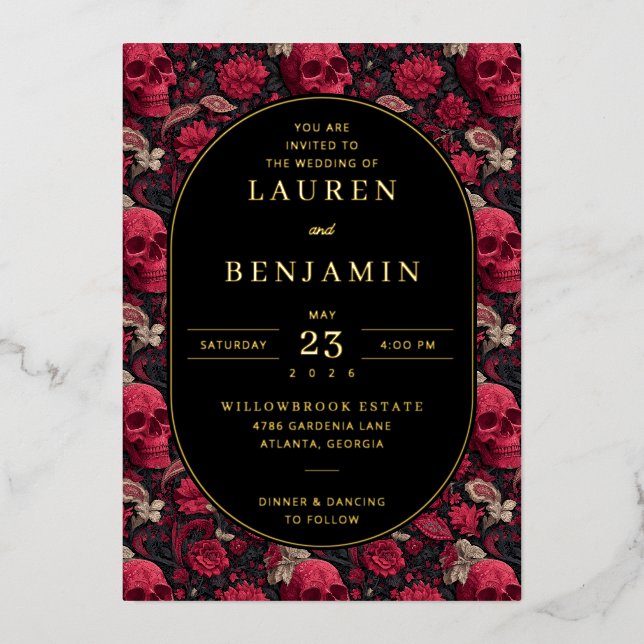 Invitation En Aluminium Bordeaux Gothic Paisley Wedding (Recto)