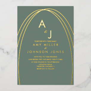 Invitation En Aluminium Bordure d'arche géométrique Mariage Pressé Sauge