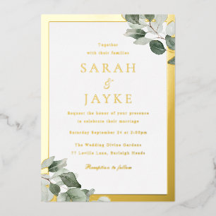 Invitation En Aluminium Bordure de feuille verte élégante de mariage de fe