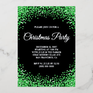 Invitation En Aluminium Bordure de paillettes vertes Fête de Noël noire