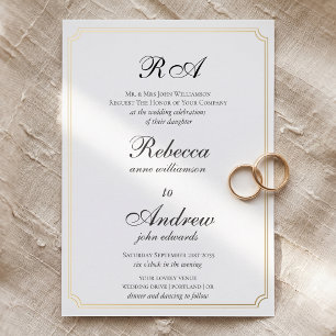 Invitation En Aluminium Bordures dorées élégantes Monogramme classique  