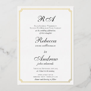 Invitation En Aluminium Bordures dorées élégantes Monogramme classique  