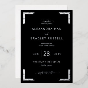 Invitation En Aluminium Bordures Ornementales Noires Élégantes