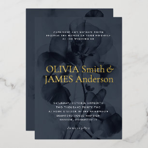 Invitation En Aluminium Botanique Moody foncé superposition Mariage bleu o