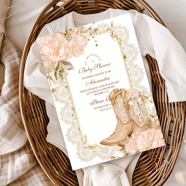 Invitation En Aluminium Botte Rustique Cowgirl Baby shower Floral (Créateur téléchargé)
