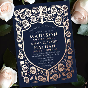 Invitation En Aluminium Bouclier d'épée bleue Monogramme médiéval Mariage