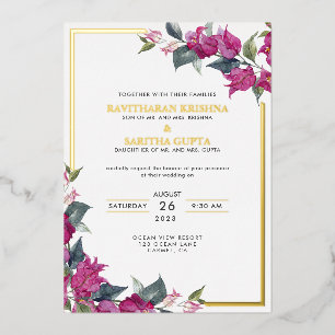 Invitation En Aluminium Bougainvillea Bourgogne Mariage rose