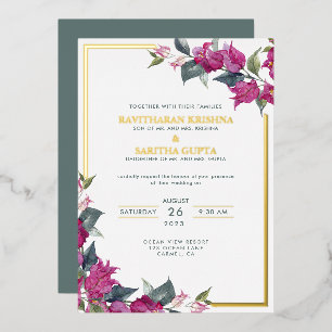 Invitation En Aluminium Bougainvillea Bourgogne Mariage rose