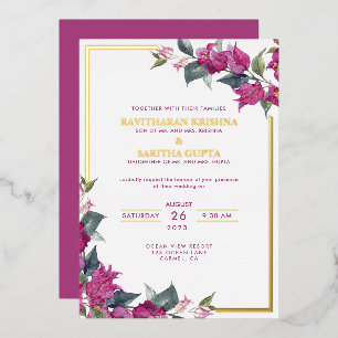 Invitation En Aluminium Bougainvillea Bourgogne Rose Floral Mariage Feuill
