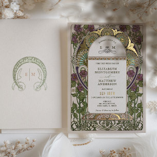 Invitation En Aluminium Bougainvillea Lilas Or Art Nouveau Mucha pour Mari