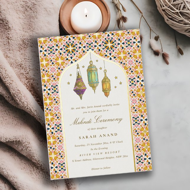Invitation En Aluminium Bougies florales classe ornées Cérémonie Mehndi  (Créateur téléchargé)