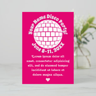 Invitation En Aluminium Boule de disco Rose Rétro PERSONALISÉE Argent