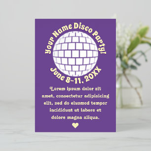 Invitation En Aluminium Boule de disco Violet Rétro PERSONALISÉE Argent
