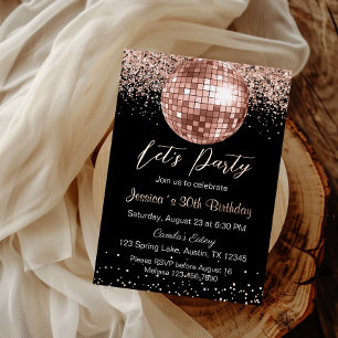 Invitation En Aluminium Boule Disco Or Rose Élégante Anniversaire Faisons