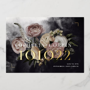 Invitation En Aluminium Bouquet de roses noires foncées Mariage Sauvez la