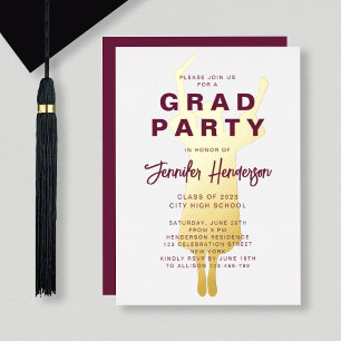Invitation En Aluminium Bourgogne Gold Foil Graduation Party