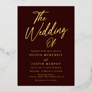 Invitation En Aluminium Bourgogne & Or Mariage moderne Golden