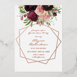 Invitation En Aluminium Bourgogne & Pink Floral & Frame Graduation Party F