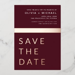 Invitation En Aluminium Bourgogne Rose Gold Enregistrer la date Elegant